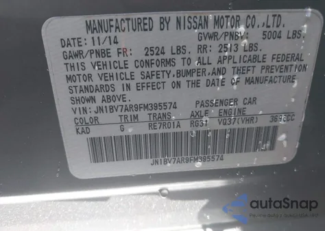 2015 Infiniti Q50 Premium from USA, damaged, VIN JN1BV7AR9FM395574